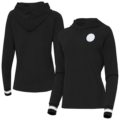 Women's Antigua Black Pittsburgh Steelers Trek Raglan Pullover Hoodie