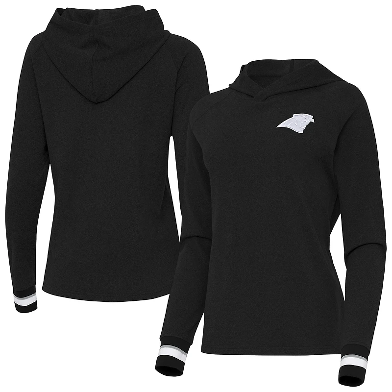 Women's Antigua Black Carolina Panthers Trek Raglan Pullover Hoodie