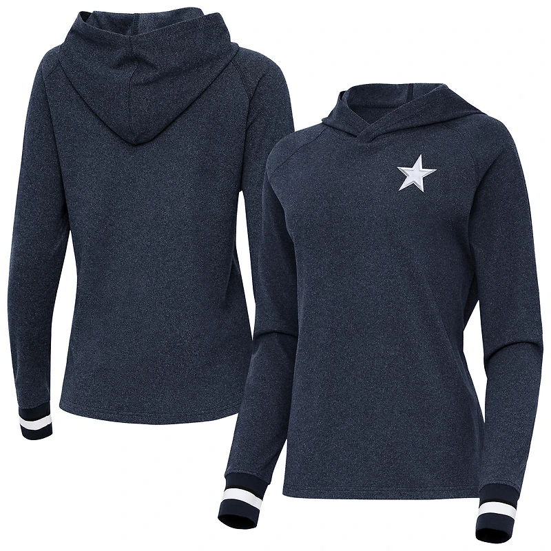 Women's Antigua Heather Navy Dallas Cowboys Trek Raglan Pullover Hoodie