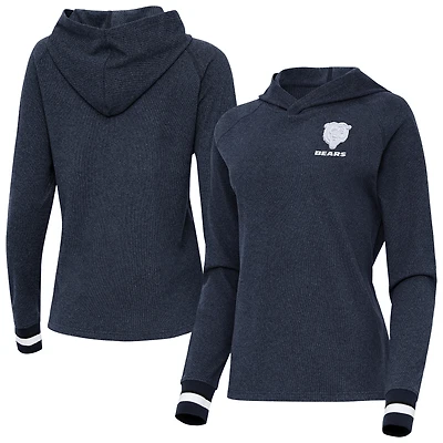 Women's Antigua Heather Navy Chicago Bears Trek Raglan Pullover Hoodie
