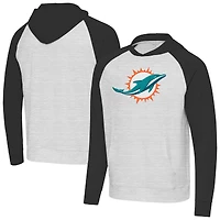 Men's Antigua Heather Gray/Black Miami Dolphins Urgent Raglan Pullover Hoodie