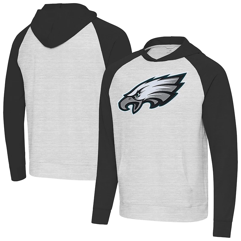 Men's Antigua Heather Gray/Black Philadelphia Eagles Urgent Raglan Pullover Hoodie