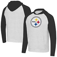 Men's Antigua Heather Gray/Black Pittsburgh Steelers Urgent Raglan Pullover Hoodie