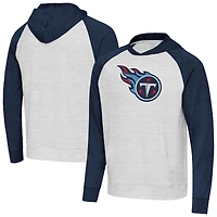 Men's Antigua Heather Gray/Heather Navy Tennessee Titans Urgent Raglan Pullover Hoodie