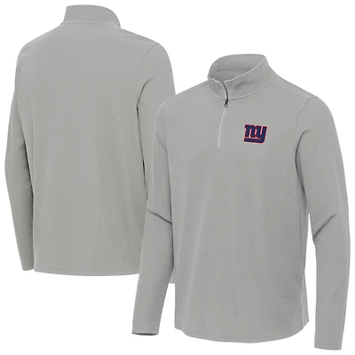 Men's Antigua  Heather Gray New York Giants Sync Tri-Blend Quarter-Zip Pullover