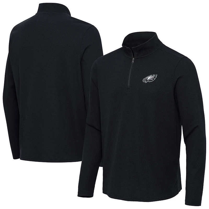 Men's Antigua Heather Black Philadelphia Eagles Sync Tri-Blend Quarter-Zip Pullover