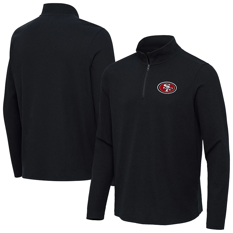 Men's Antigua  Heather Black San Francisco 49ers Sync Tri-Blend Quarter-Zip Pullover