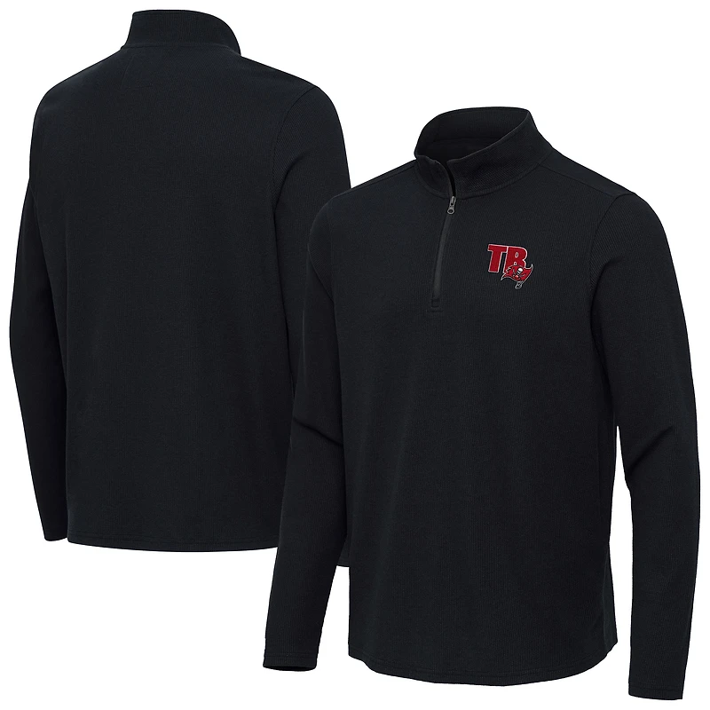 Men's Antigua Heather Black Tampa Bay Buccaneers Sync Tri-Blend Quarter-Zip Pullover