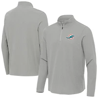 Men's Antigua  Heather Gray Miami Dolphins Sync Tri-Blend Quarter-Zip Pullover