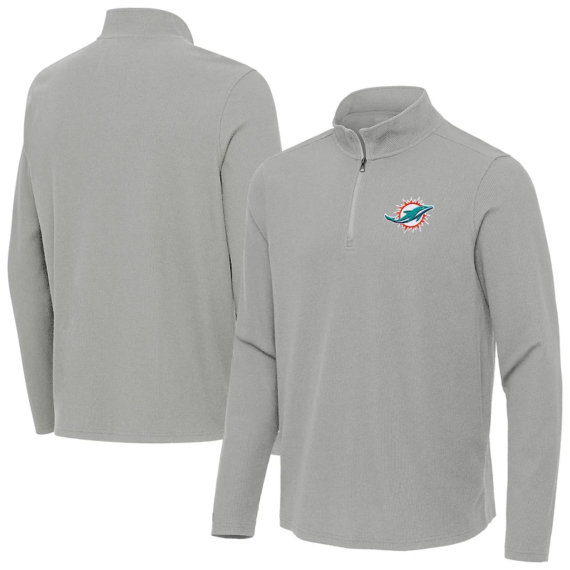 Men's Antigua  Heather Gray Miami Dolphins Sync Tri-Blend Quarter-Zip Pullover