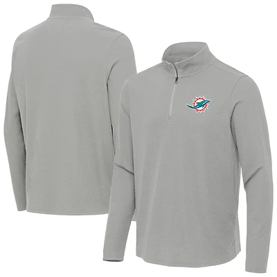 Men's Antigua  Heather Gray Miami Dolphins Sync Tri-Blend Quarter-Zip Pullover