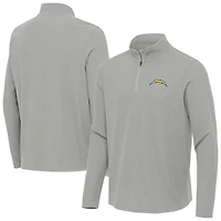 Men's Antigua  Heather Gray Los Angeles Chargers Sync Tri-Blend Quarter-Zip Pullover