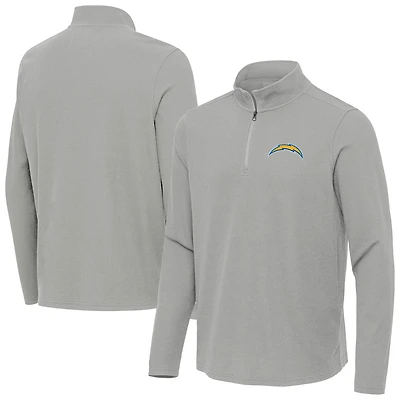 Men's Antigua  Heather Gray Los Angeles Chargers Sync Tri-Blend Quarter-Zip Pullover