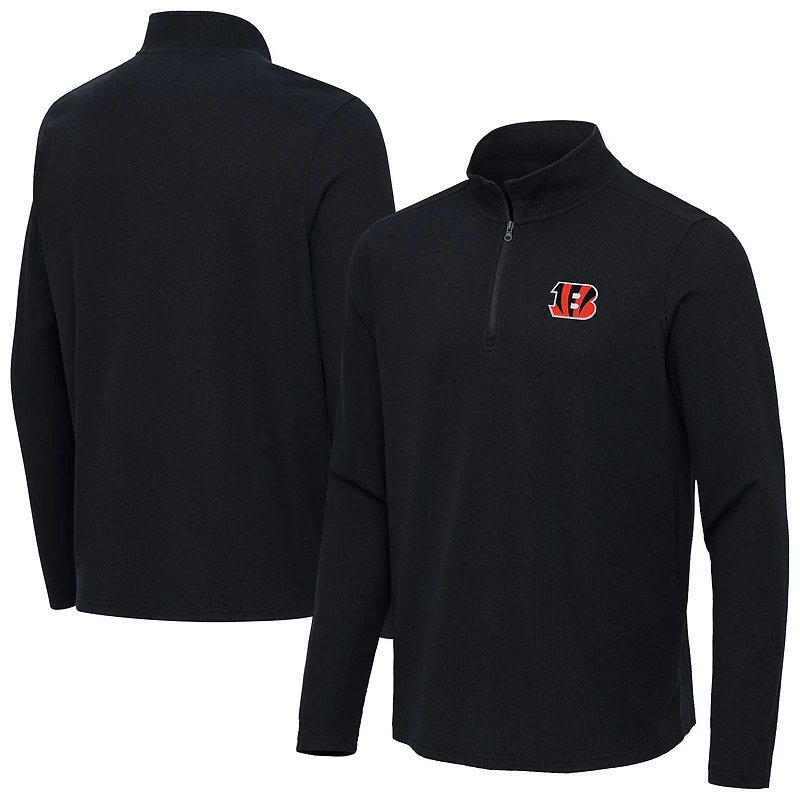 Men's Antigua  Heather Black Cincinnati Bengals Sync Tri-Blend Quarter-Zip Pullover