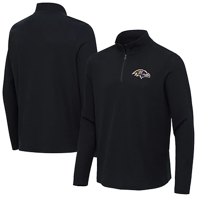 Men's Antigua  Heather Black Baltimore Ravens Sync Tri-Blend Quarter-Zip Pullover