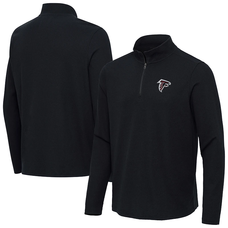 Men's Antigua Heather Black Atlanta Falcons Sync Tri-Blend Quarter-Zip Pullover