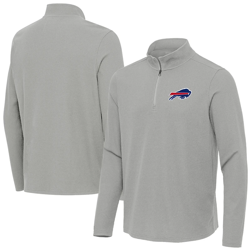 Men's Antigua Heather Gray Buffalo Bills Sync Tri-Blend Quarter-Zip Pullover