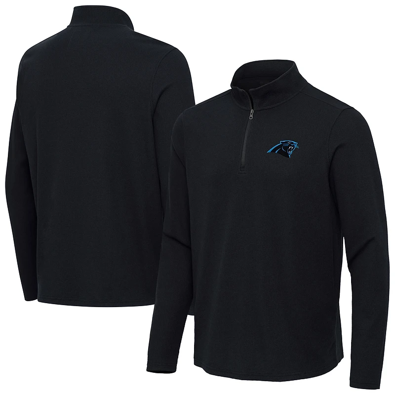 Men's Antigua Heather Black Carolina Panthers Sync Tri-Blend Quarter-Zip Pullover