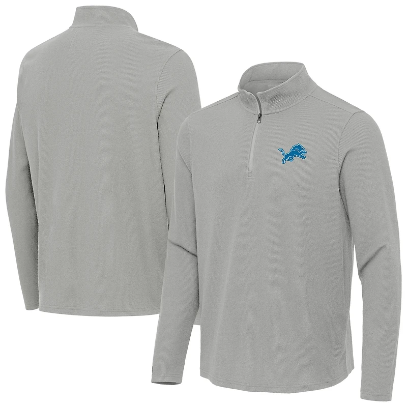 Men's Antigua Heather Gray Detroit Lions Sync Tri-Blend Quarter-Zip Pullover