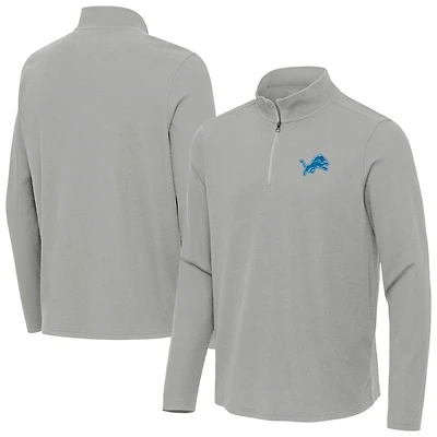 Men's Antigua  Heather Gray Detroit Lions Sync Tri-Blend Quarter-Zip Pullover
