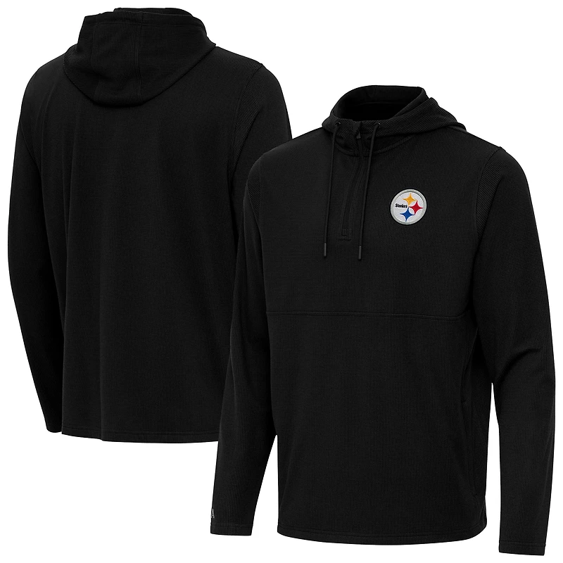 Men's Antigua Black Pittsburgh Steelers Connected Quarter-Zip Pullover Hoodie