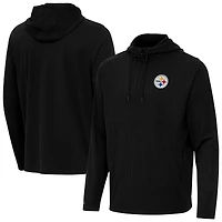 Men's Antigua Black Pittsburgh Steelers Connected Quarter-Zip Pullover Hoodie
