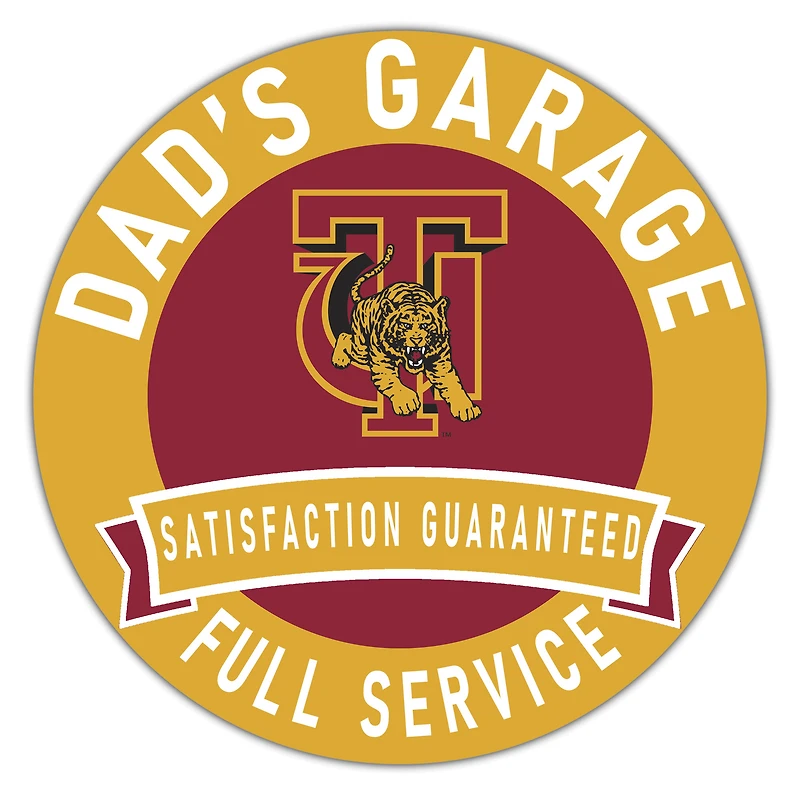 Tuskegee Golden Tigers 16" x 16" Dad's Garage Wood Sign
