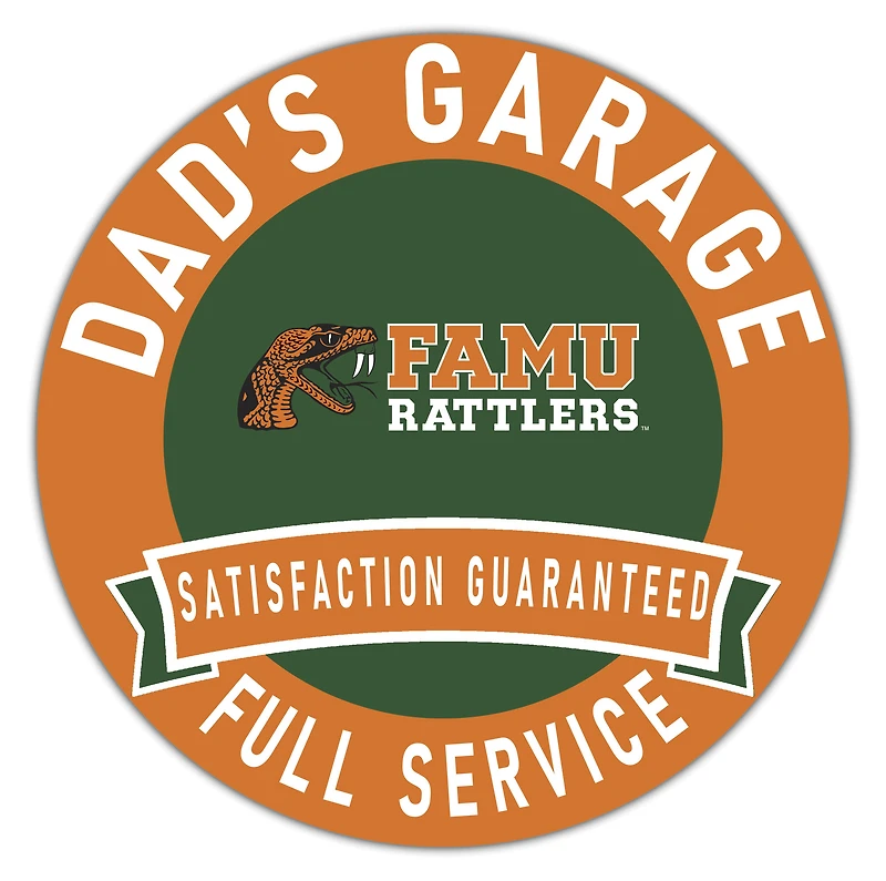 Florida A&M Rattlers 16" x 16" Dad's Garage Wood Sign