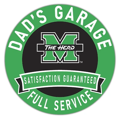Marshall Thundering Herd 16" x 16" Dad's Garage Wood Sign