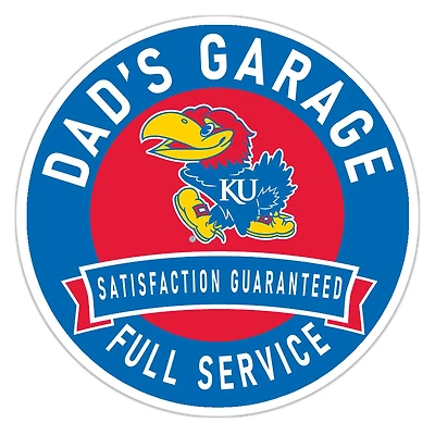 Kansas Jayhawks 16" Dad's Garage Wood Sign