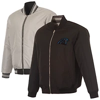 Men's JH Design  Black/Gray Carolina Panthers Full-Zip Reversible Flight Jacket