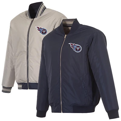 Men's JH Design  Navy/Gray Tennessee Titans Full-Zip Reversible Flight Jacket