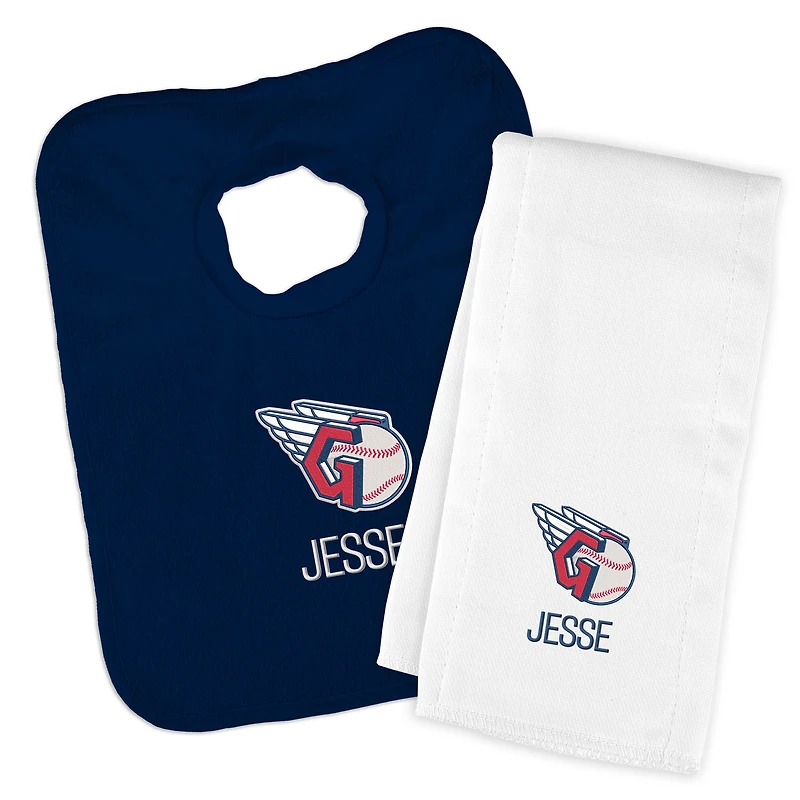 Infant Chad & Jake Navy Cleveland Guardians Personalized Primary Logo Bib & Burp Cloth Set