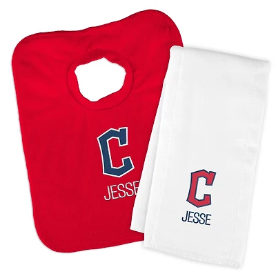 Infant Chad & Jake Red Cleveland Guardians Personalized Block C Bib & Burp Cloth Set