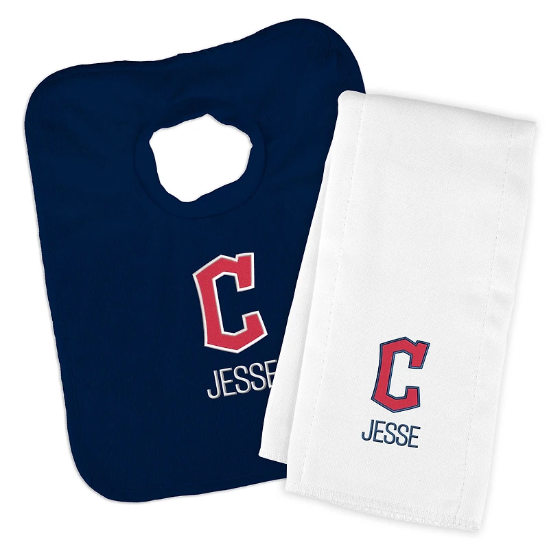 Infant Chad & Jake Navy Cleveland Guardians Personalized Block C Bib & Burp Cloth Set