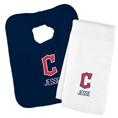 Infant Chad & Jake Navy Cleveland Guardians Personalized Block C Bib & Burp Cloth Set