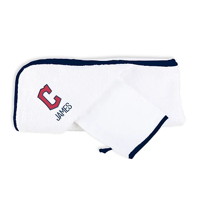Infant Chad & Jake White Cleveland Guardians Personalized Block C Hooded Towel