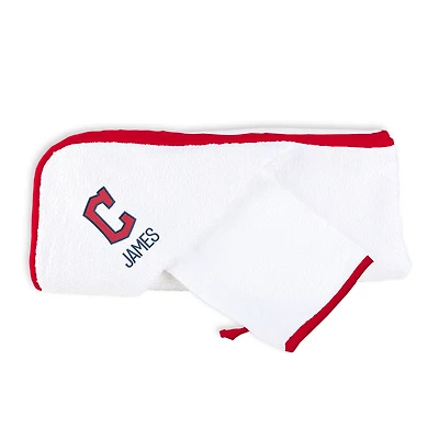 Infant Chad & Jake White Cleveland Guardians Personalized Block C Hooded Towel