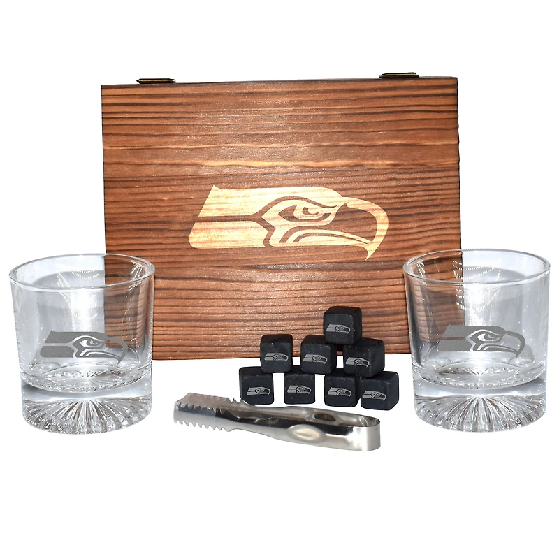 The Memory Company Seattle Seahawks 2-Pack Rocks Glass Box Set with Stone Cubes