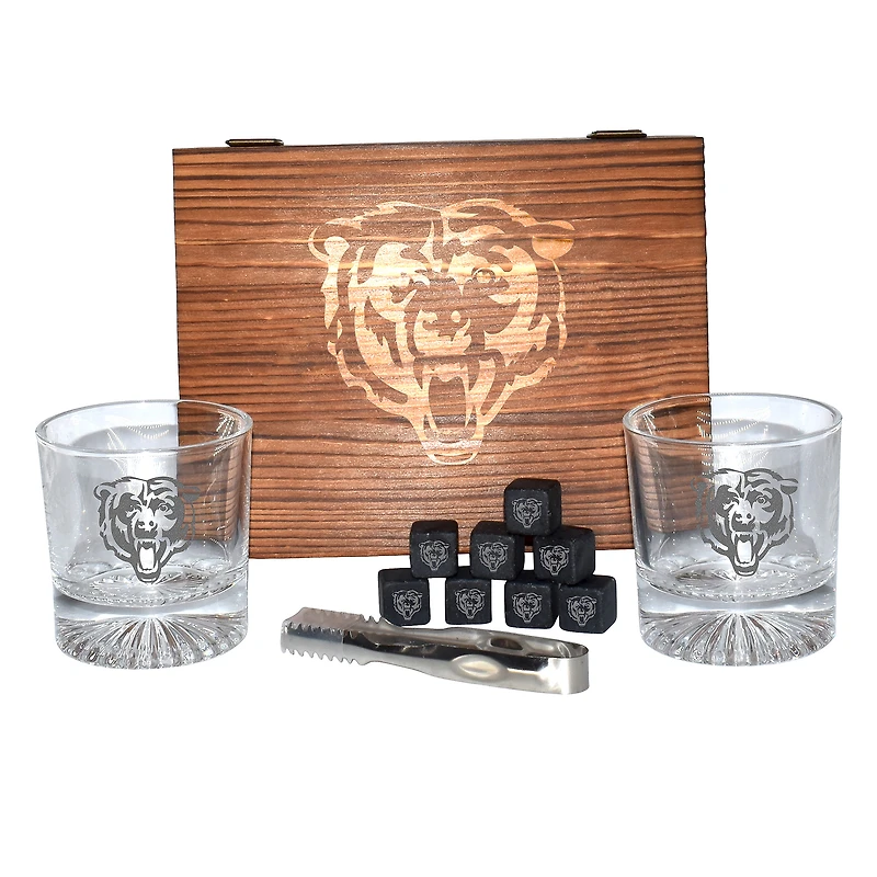 The Memory Company Chicago Bears Rocks Glass Box Set with Stone Cubes