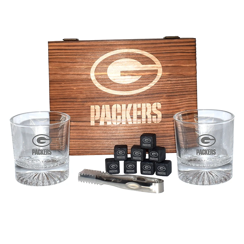The Memory Company Green Bay Packers Rocks Glass Box Set with Stone Cubes