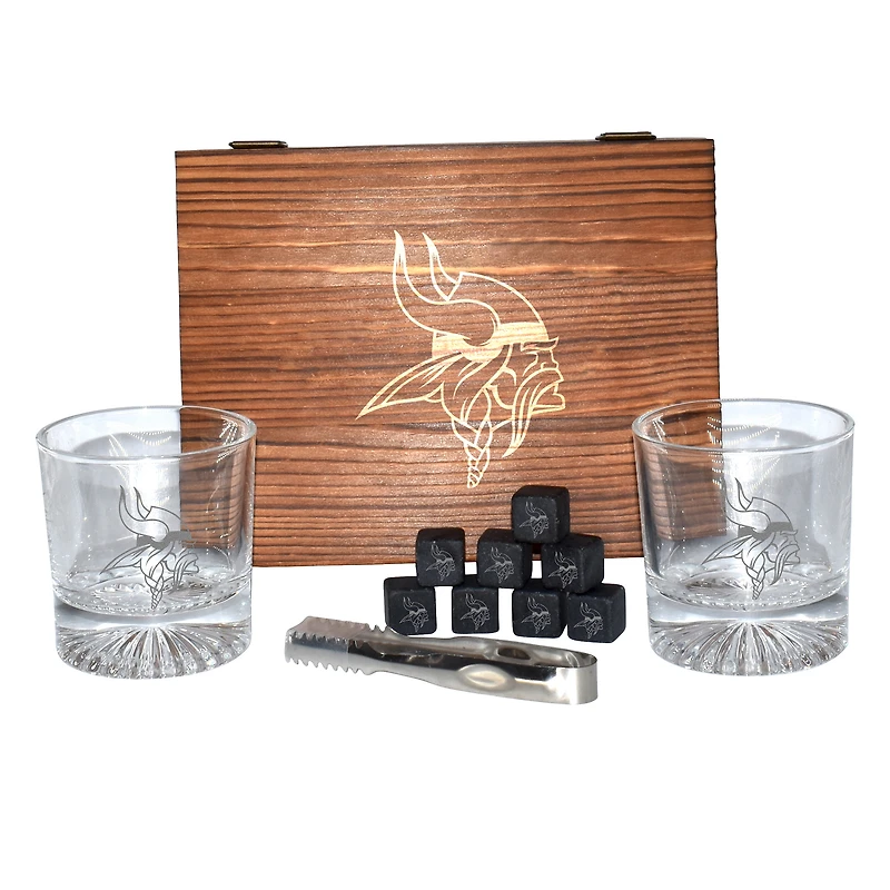 The Memory Company Minnesota Vikings Rocks Glass Box Set with Stone Cubes