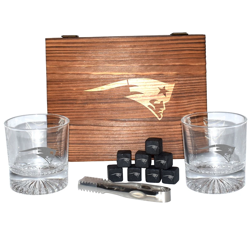 The Memory Company New England Patriots 2-Pack Rocks Glass Box Set with Stone Cubes