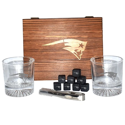 The Memory Company New England Patriots 2-Pack Rocks Glass Box Set with Stone Cubes