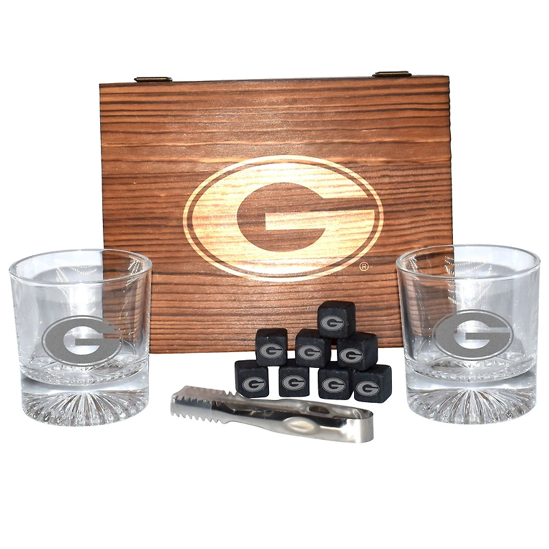 The Memory Company Georgia Bulldogs 2-Pack Rocks Glass Box Set with Stone Cubes