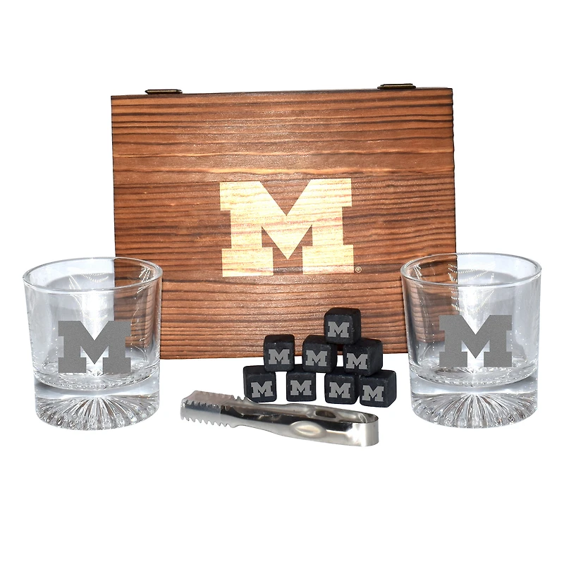 The Memory Company Michigan Wolverines Rocks Glass Box Set with Stone Cubes