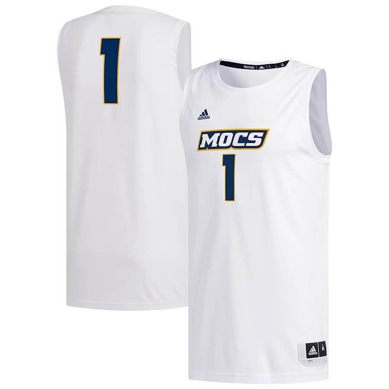 Men's adidas #1 White Tennessee Chattanooga Mocs Replica Basketball Jersey