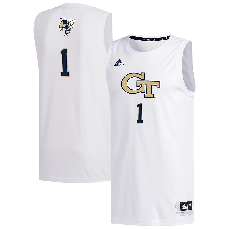 Men's adidas #1 White Georgia Tech Yellow Jackets Replica Basketball Jersey