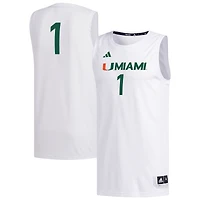 Men's adidas #1 White Miami Hurricanes Replica Basketball Jersey