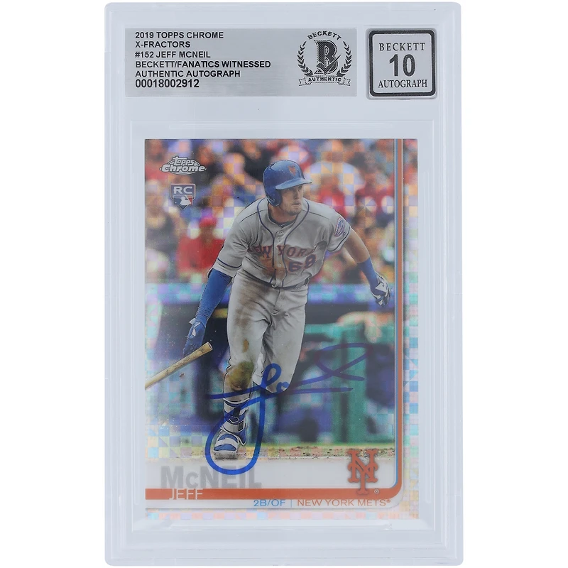 Jeff McNeil New York Mets Autographed 2019 Topps Chrome X-Fractors #152 Beckett Fanatics Witnessed Authenticated 10 Rookie Card